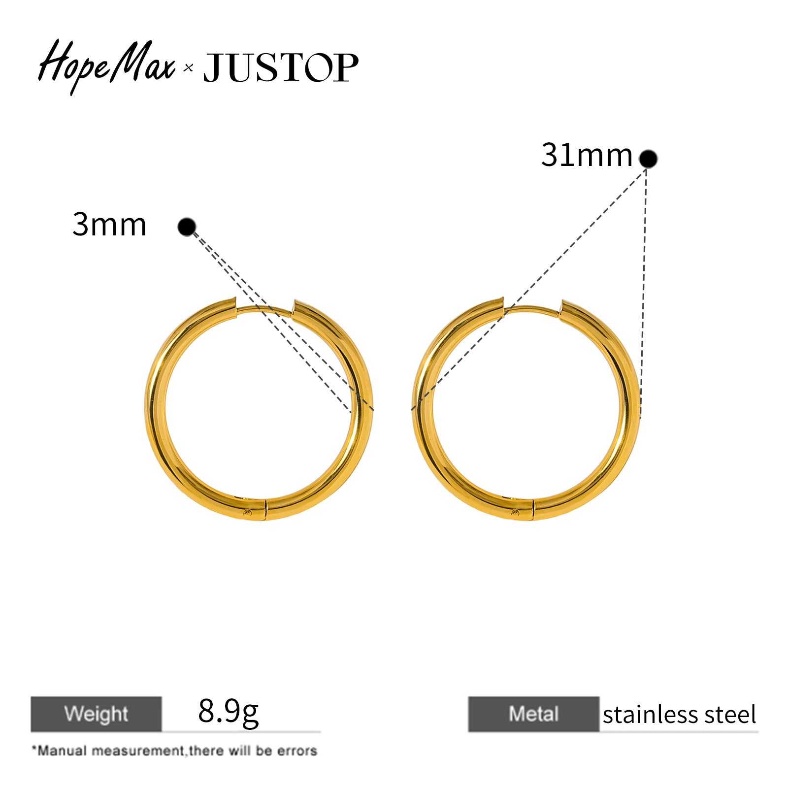 JUSTOP O-Ring Spiral Hoop Earrings - Size Reference