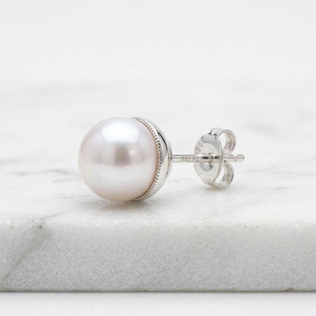 WCJ WCJ S999 Sterling Silver Round Pearl Stu - Lifestyle Shot