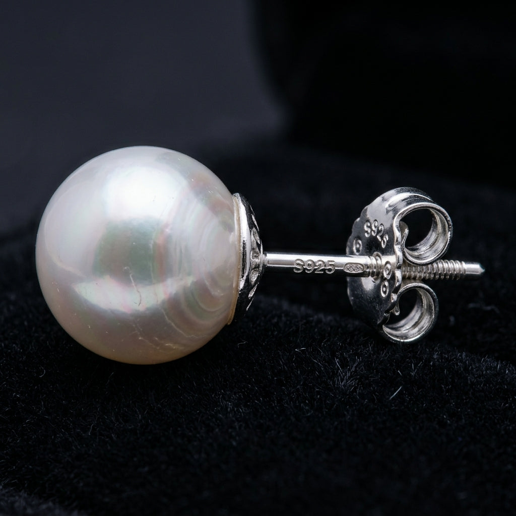WCJ WCJ S999 Sterling Silver Round Pearl Stu - Macro Detail