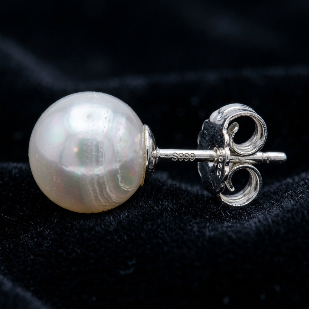 WCJ WCJ S999 Sterling Silver Round Pearl Ear - Macro Detail