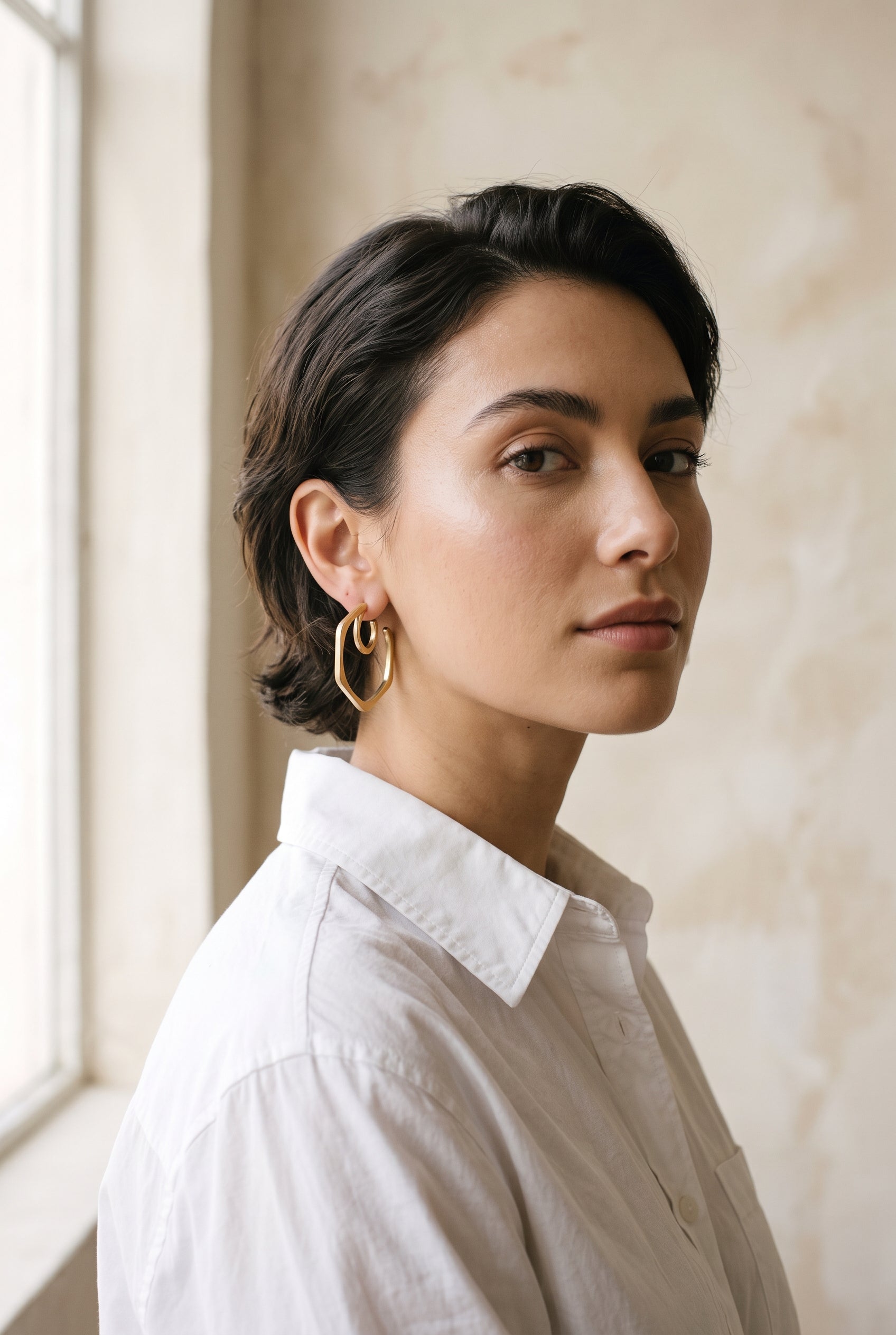 WCJ WCJ Geometric Metal Hoop Earrings Set - Front View
