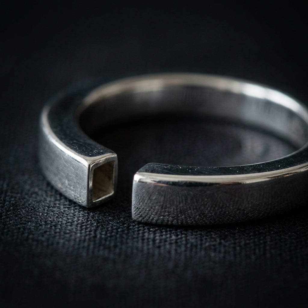 Craftsmanship macro close-up of WCJ Open Geometric Ring geometry textures