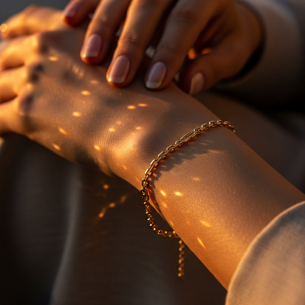 WCJ 18K Gold Plated Stainless Steel Dainty Water Wave Link Bracelet