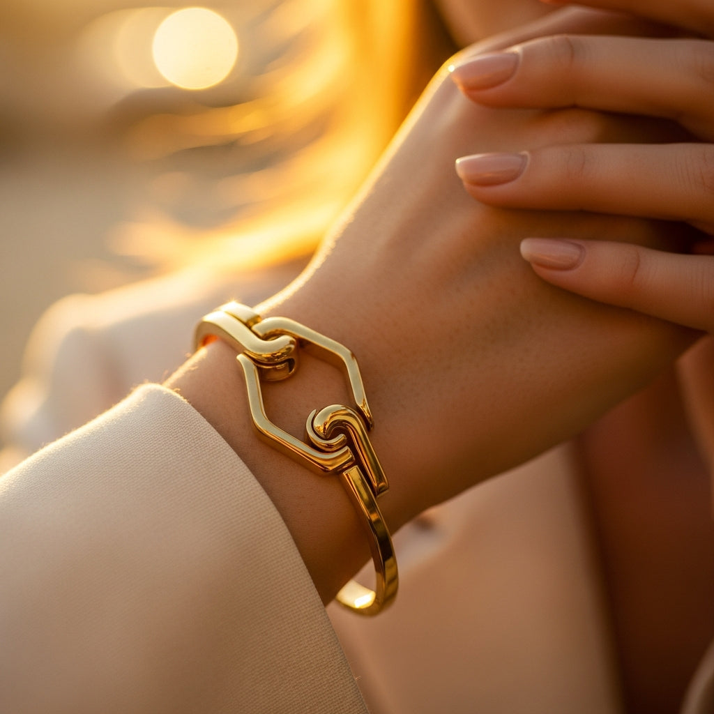 WCJ 18K Gold Plated Stainless Steel Structural Bamboo Stick Chain Bracelet