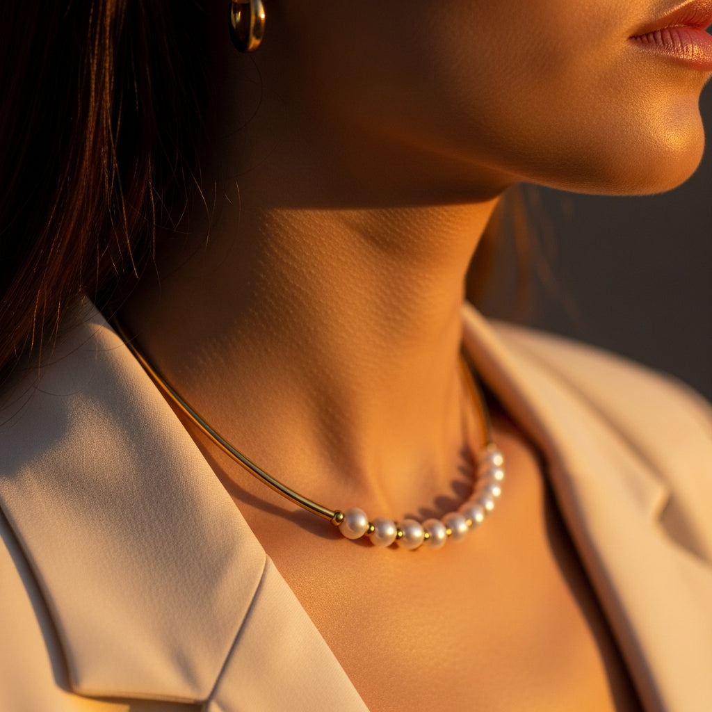WCJ 18K Gold Plated Natural Freshwater Pearl Delicate Chain Necklace